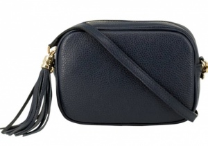 Tassel Zip Leather Bag - Navy